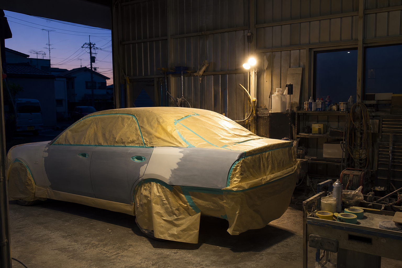 横山自動車鈑金の作業場